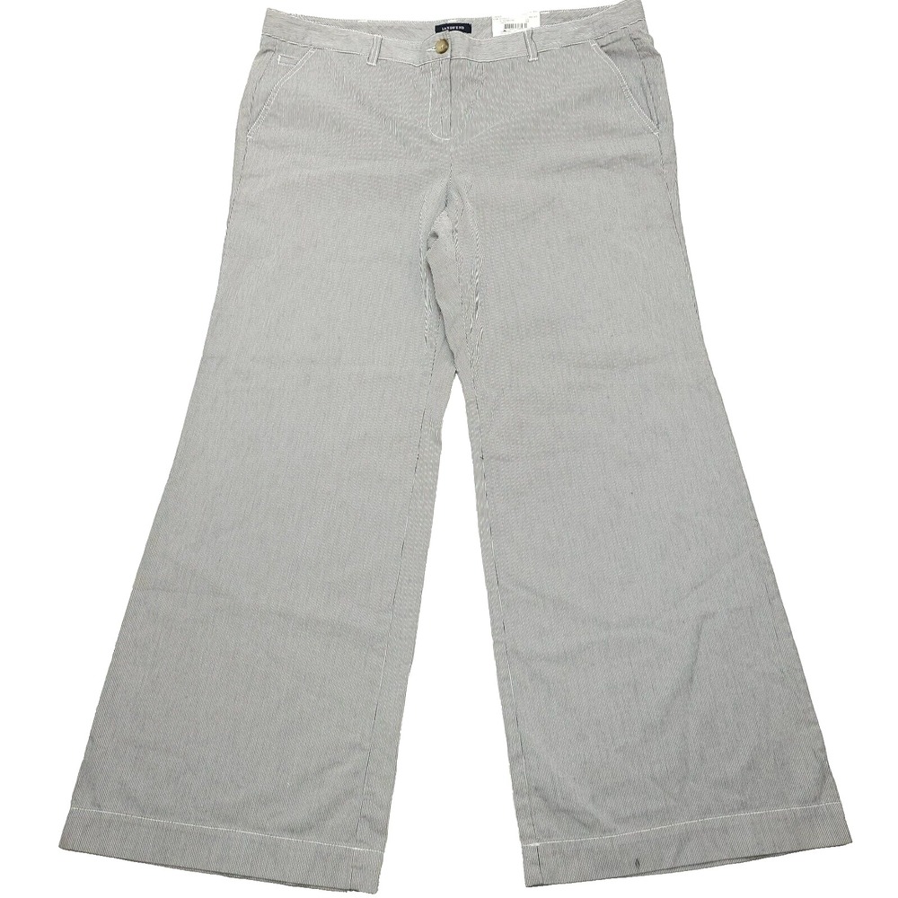 Lands End Chino Pants 18 Cotton Blue White Pinstripe Flare Classic‎ Fit Nautical